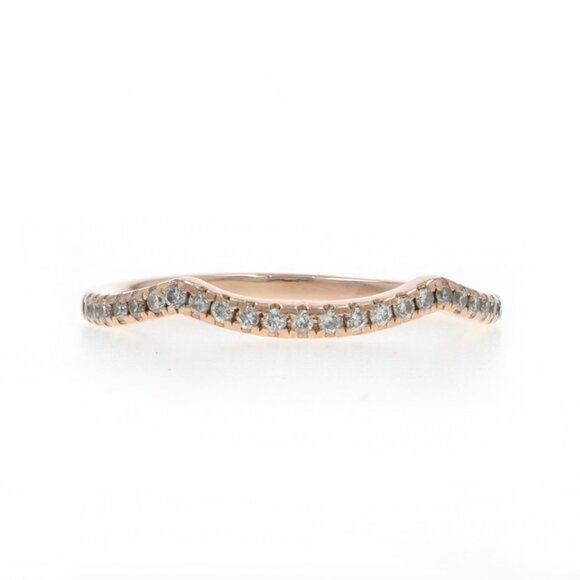 Rose Gold Diamond Contoured Enhancer Wedding Band - 14k Round .15ctw Guard Ring - Picture 1 of 6